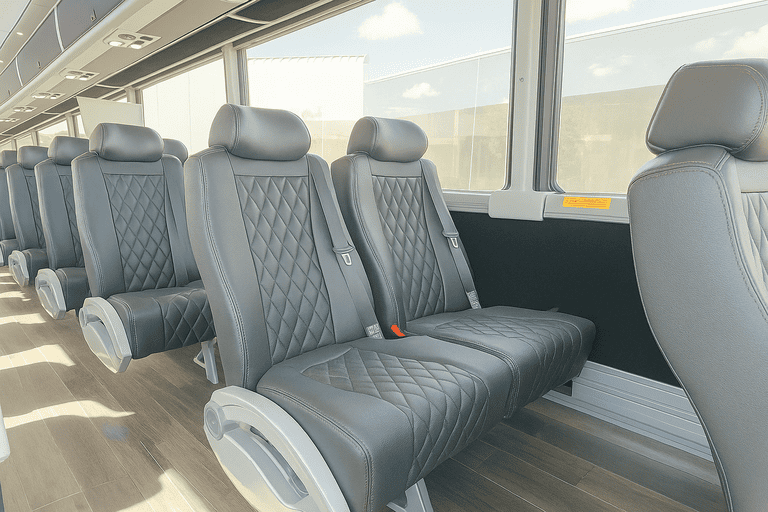 interior of West Bloomfield Coach Bus Service charter bus